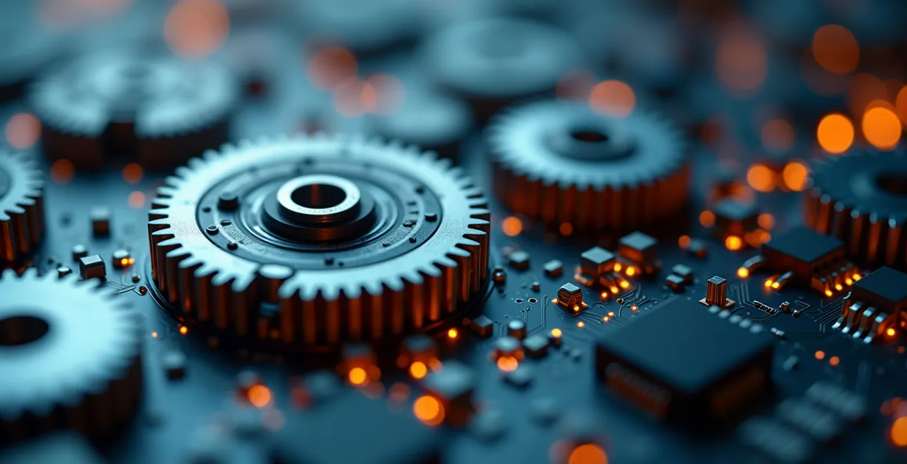 A modern and sleek visual of automated business operations, showing the efficiency of integrated technology.