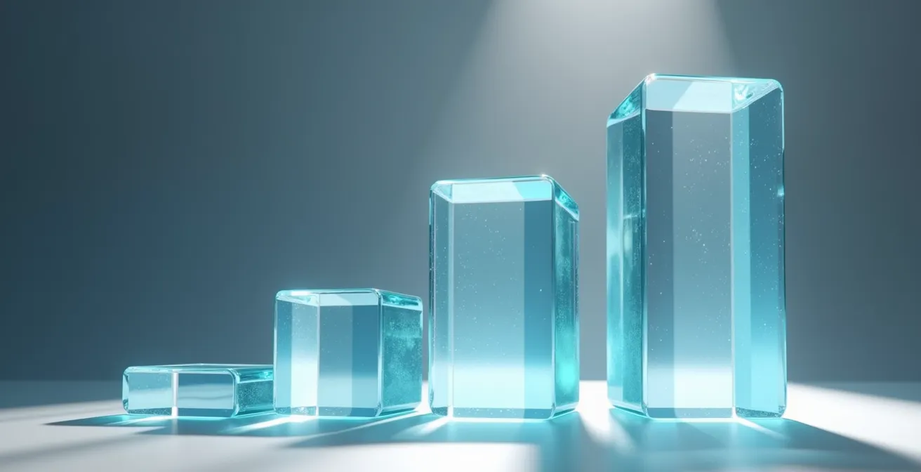 Three-dimensional graph showing conservative, realistic, and optimistic financial scenarios