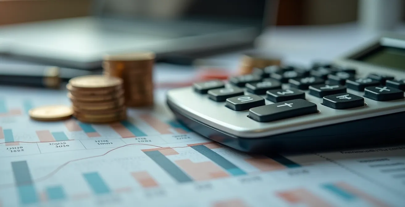 Close-up of financial planning materials and calculator for franchise startup