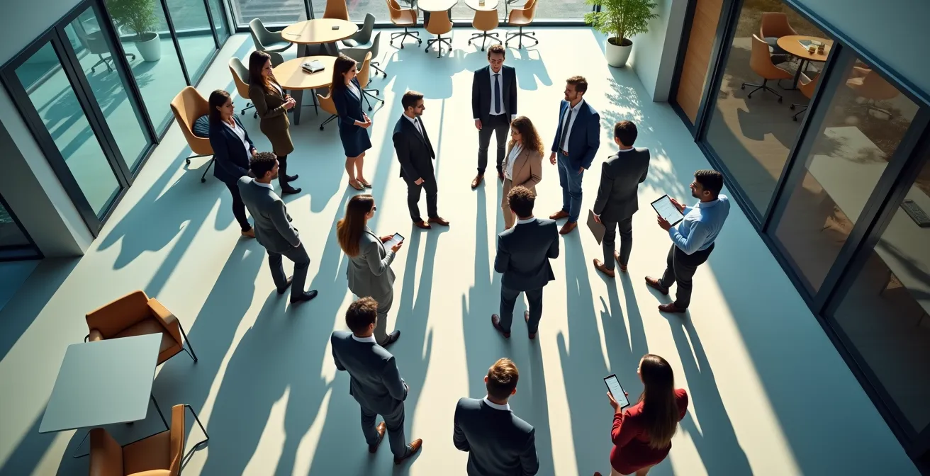 Network visualization showing formal hierarchy overlaid with informal influence connections between franchise stakeholders