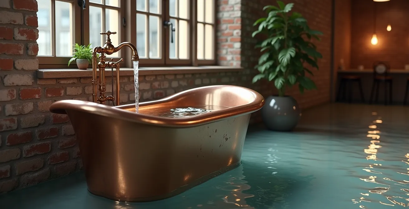 Conceptual image of a bathtub representing working capital flow with water as cash