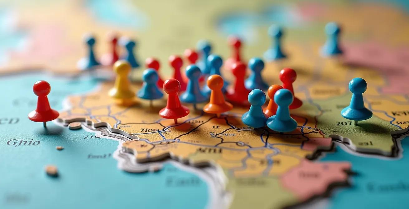 Macro view of competing business locations showing market density patterns