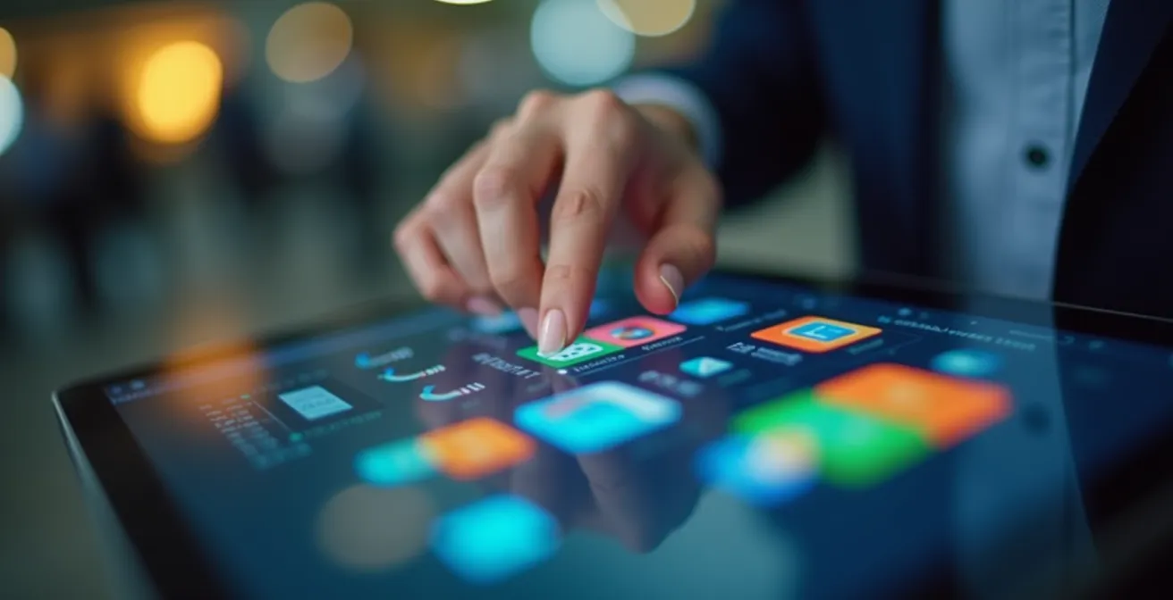 Extreme close-up of hands interacting with digital checklist on tablet