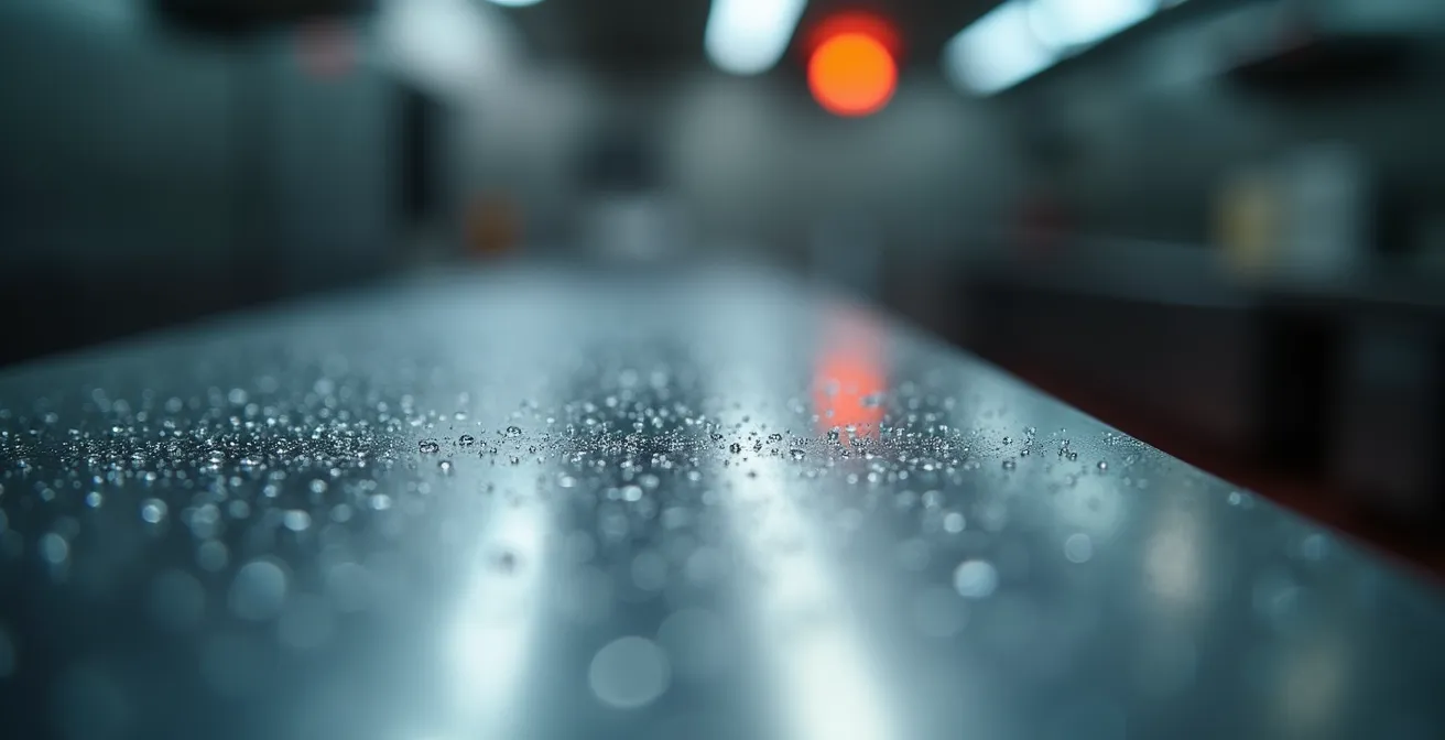Close-up detail of restaurant equipment surface showing quality and texture