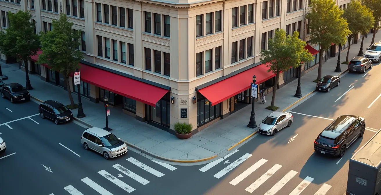 A strategic decision matrix for defensive franchise openings, shown as a city grid from above.