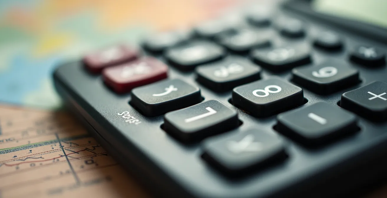 Financial planning workspace with calculator and budget sheets arranged strategically