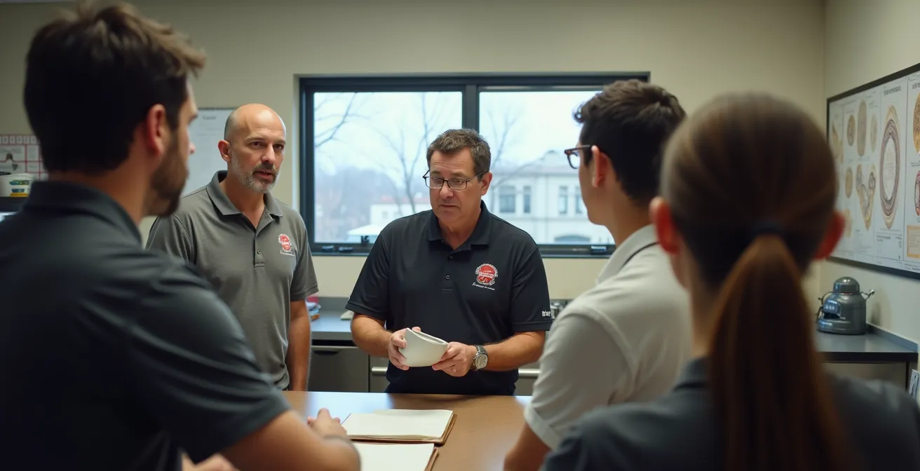 Modern franchise training facility with hands-on demonstration areas and observation windows