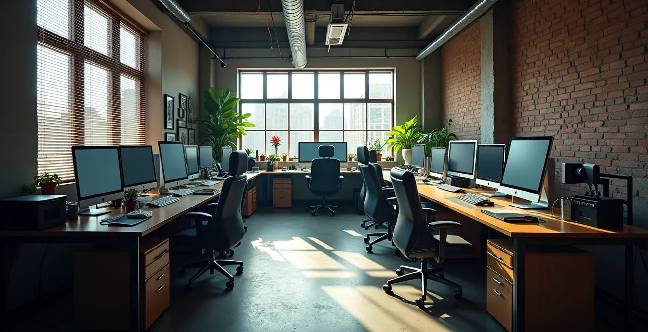 Visual metaphor showing hidden business expenses draining profits from a modern office space.