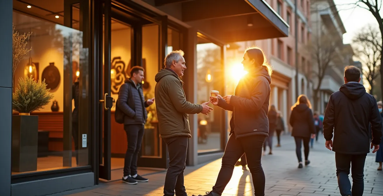 Welcoming retail entrance designed to attract pedestrians