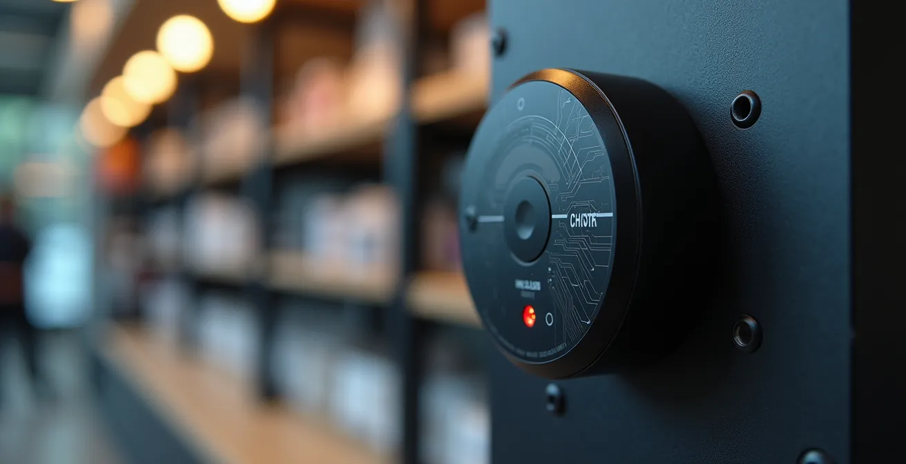 Close-up macro shot of smart sensors in a retail environment