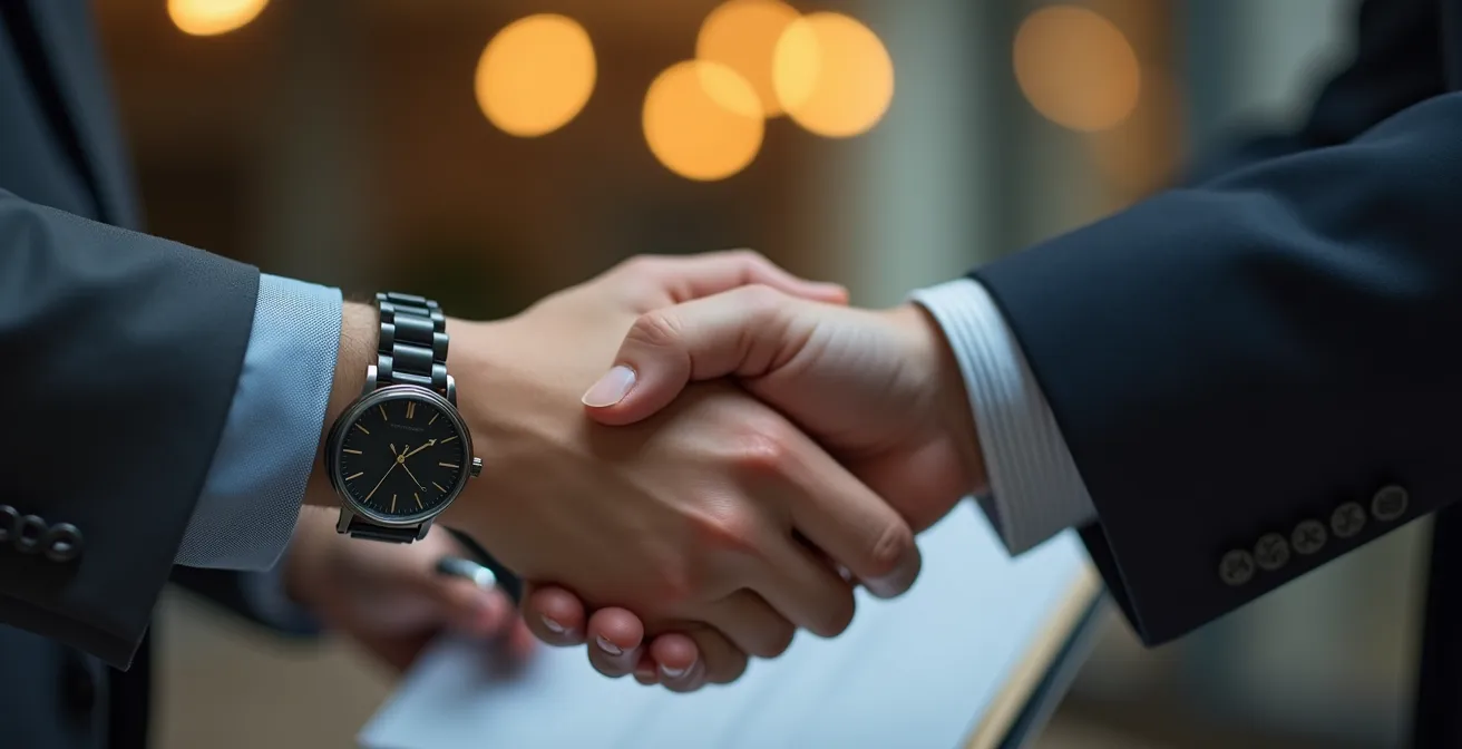 Close-up detail of hands exchanging a document in a support environment