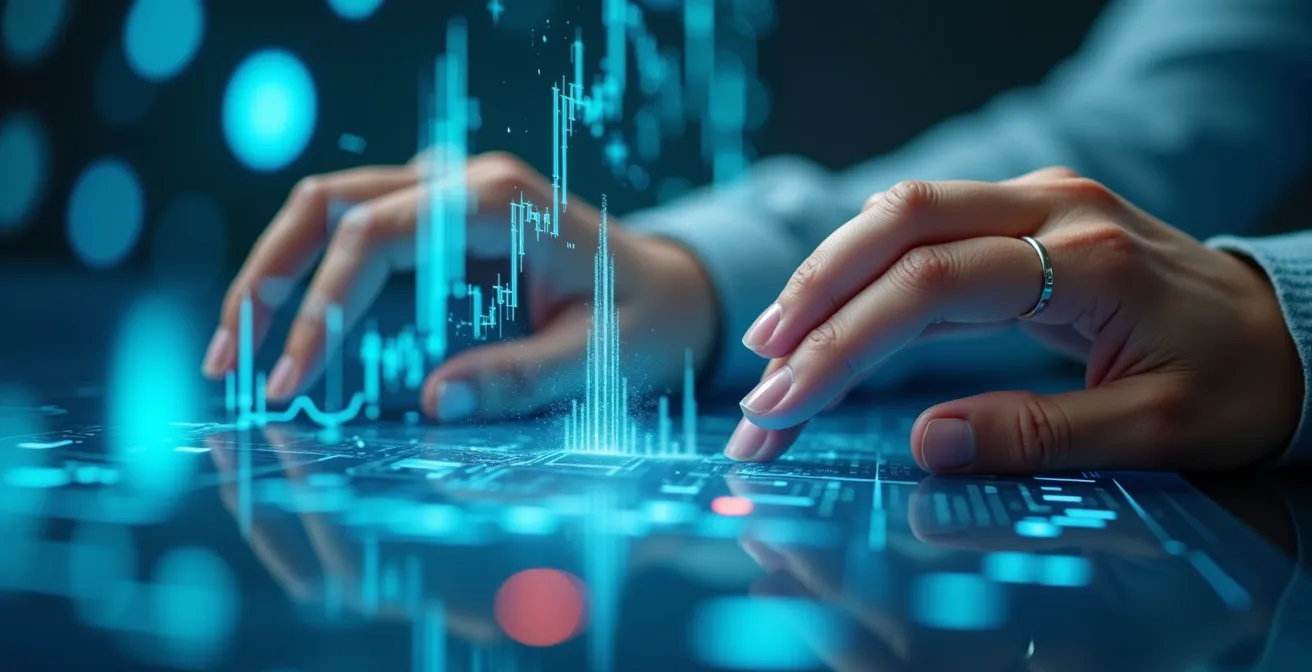 Data scientist examining customer behavior patterns on multiple screens showing churn indicators